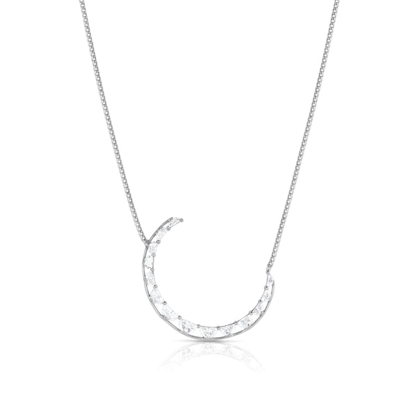Dominique Cohen rose cut diamond crescent moon pendant necklace,<br>in 18k white gold <span class='visuallyhidden'>Text, phone 323-404-2959 for shopping assistance.</span>
